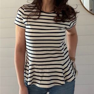 Ralph Lauren Black and White Striped Peplum Short Sleeve Tee - Large